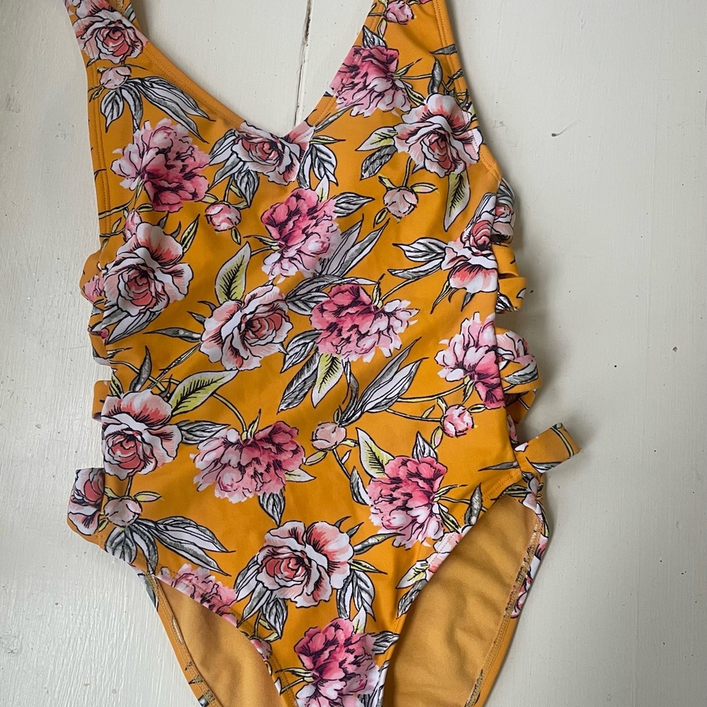 Target Yellow and Pink One Piece Swimsuit with Floral Design